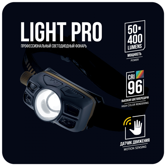 Налобный светодиодный аккумуляторный фонарь 400 лм. CRI>96