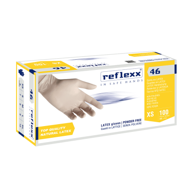 Одноразовые перчатки латексные 24 см. Reflexx R46-L. 5 гр. Толщина 0,1 мм.
