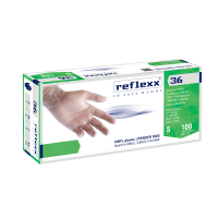 Одноразовые перчатки виниловые 24 см. Reflexx R36-L. 4,5 гр. Толщина 0,07 мм.