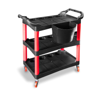 Пластиковый стол тележка на колесиках с боковым ведром. Место полировщика