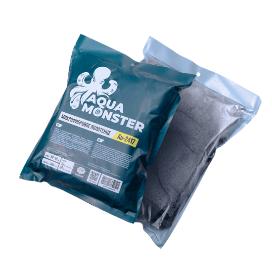 AQUA MONSTER Микрофибровое полотенце 60*90 см, чёрное, 1000гр/м2 для сушки авто